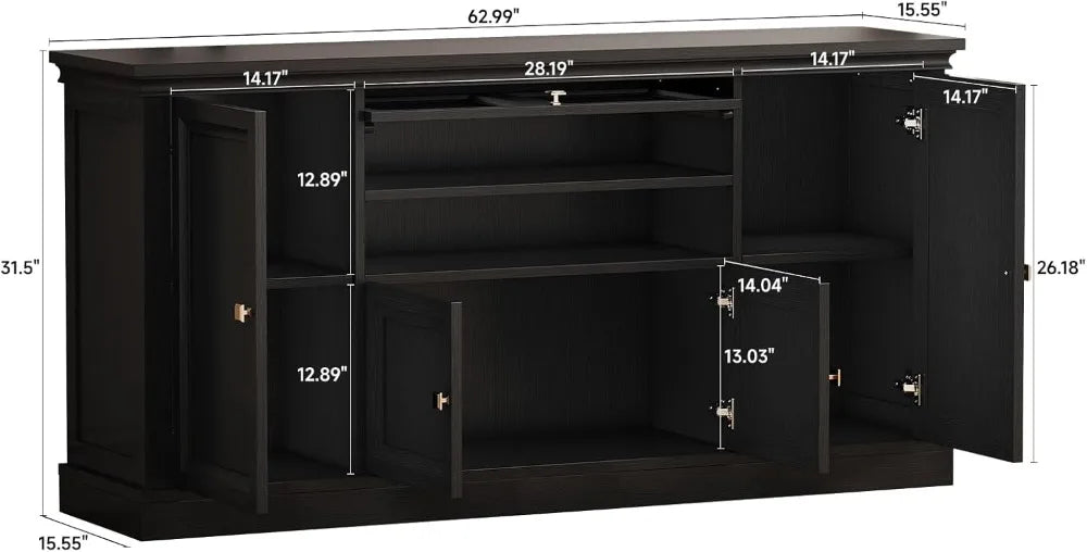 63" Farmhouse Sideboard with Grooved Barn Doors(Black)