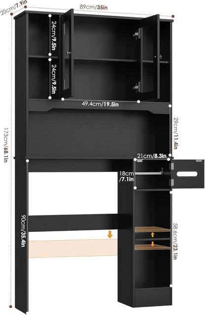 Over Toilet Storage Cabinet with 2 Glass Doors & Paper Holder