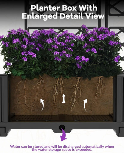 Outdoor Raised Planter Box with Trellis for Climbing Plants, Flowers, & Vegetables