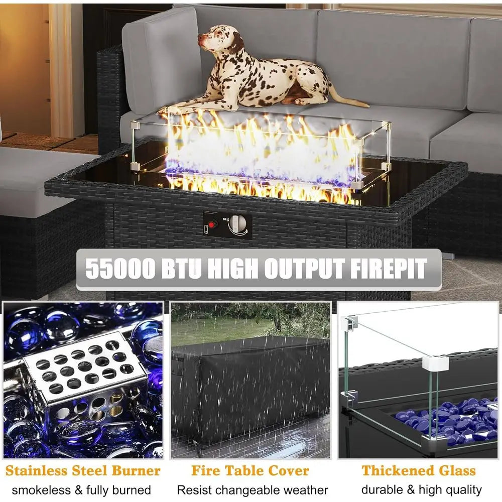 15-Piece Outdoor Patio Furniture Set with Fire Pit Table
