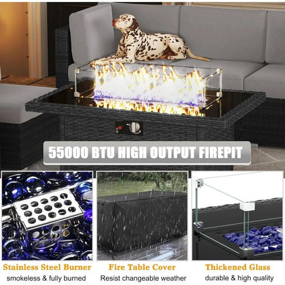 15-Piece Outdoor Patio Furniture Set with Fire Pit Table