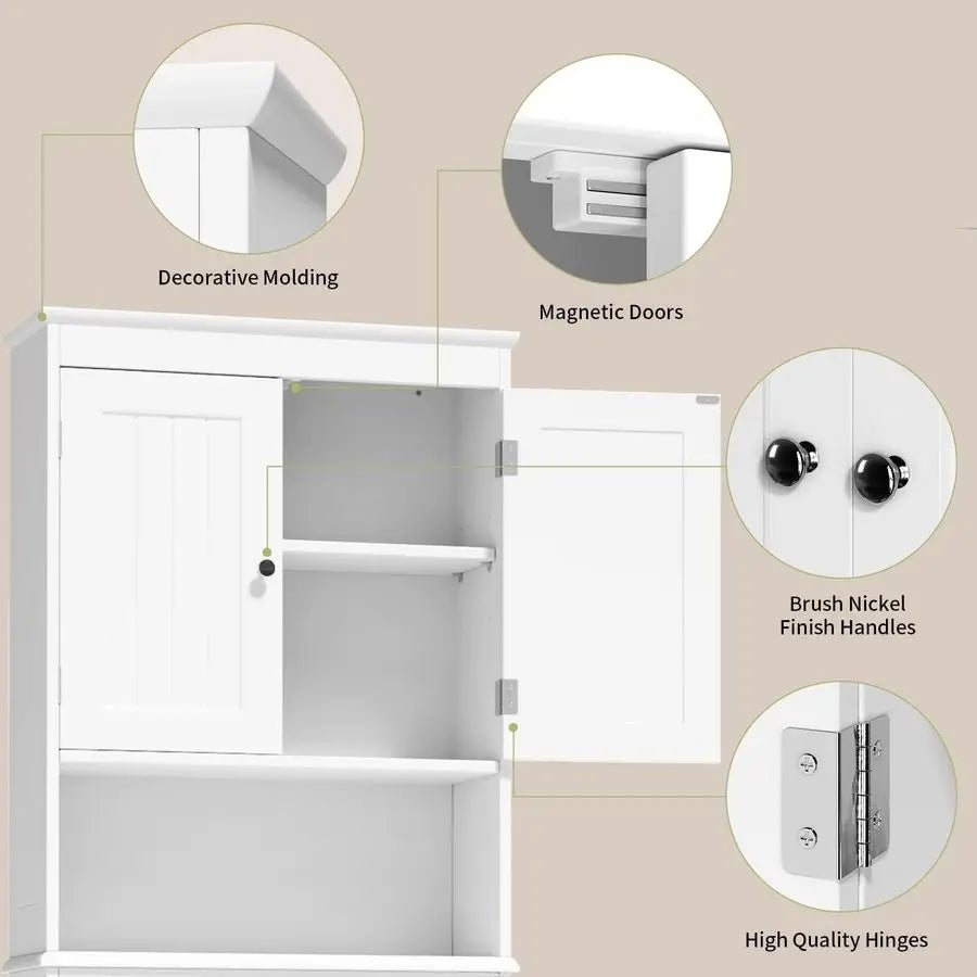 Over The Toilet Storage Cabinet with Adjustable Shelf and Double Doors