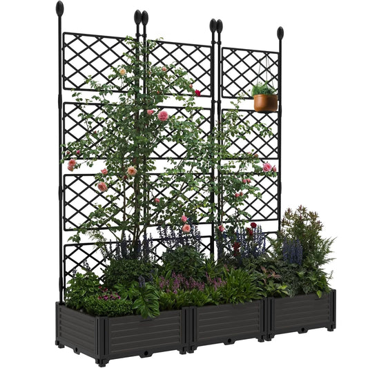 Outdoor Raised Planter Box with Trellis for Climbing Plants, Flowers, & Vegetables