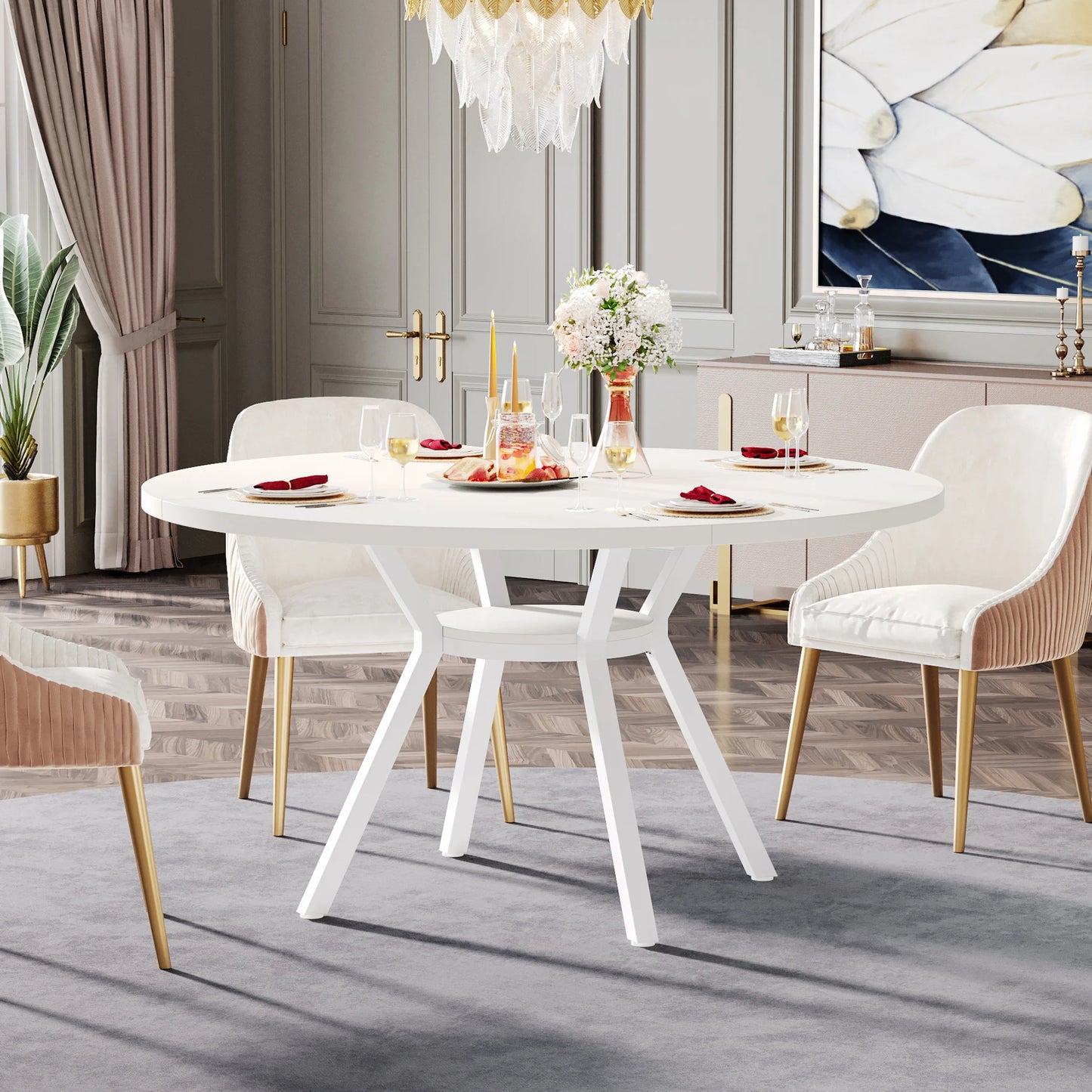 Round Farmhouse  Dining Table for 4-6 People