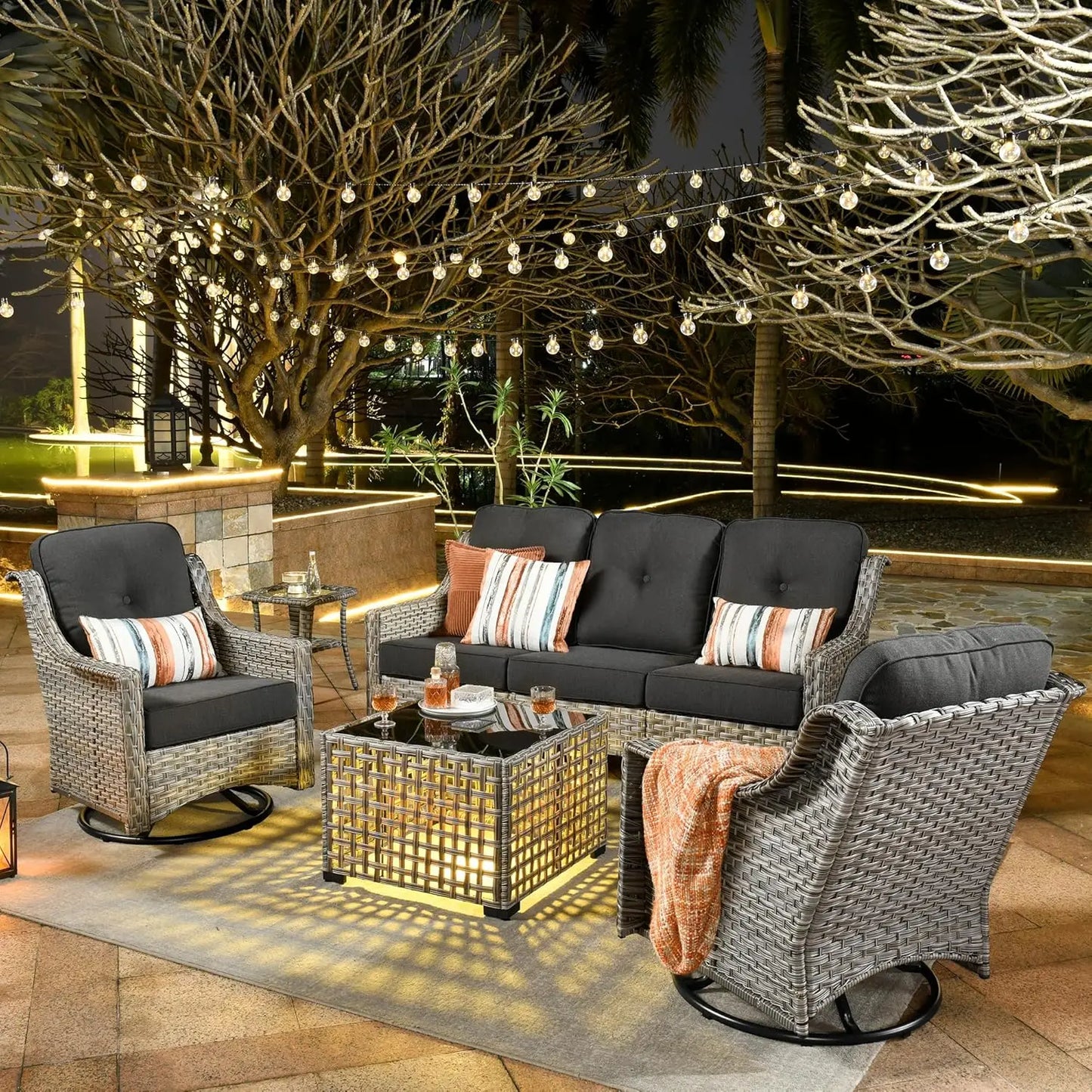 5 Piece Rattan Wicker Outdoor Patio Furniture Set