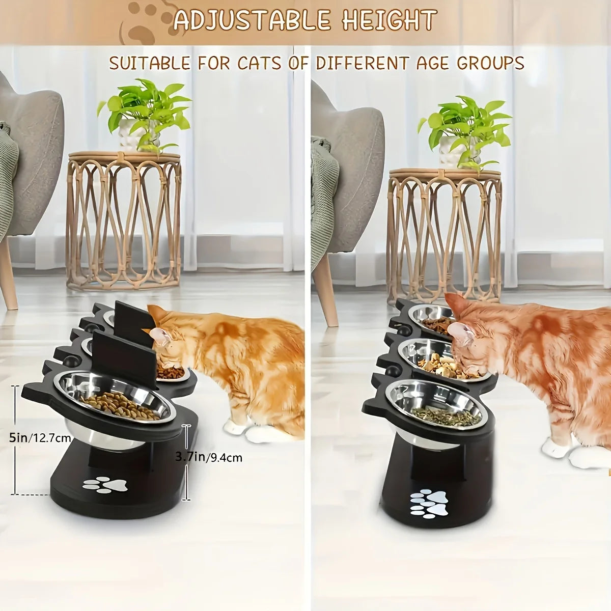 Elevated Cat Bowls 15° Tilted with Wooden Stand