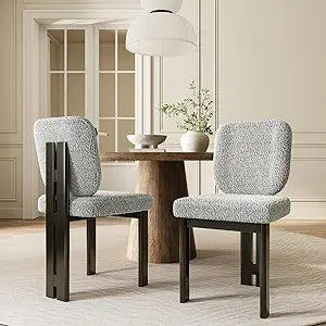 Set of 2, Upholstered Armless Modern Boucle Dining Chairs