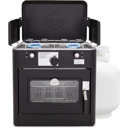 Outdoor Gas Camping Oven, 2-Burner Stove & Auto Ignition