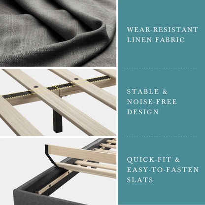 Upholstered Bed Frame with Adjustable Linen Headboard