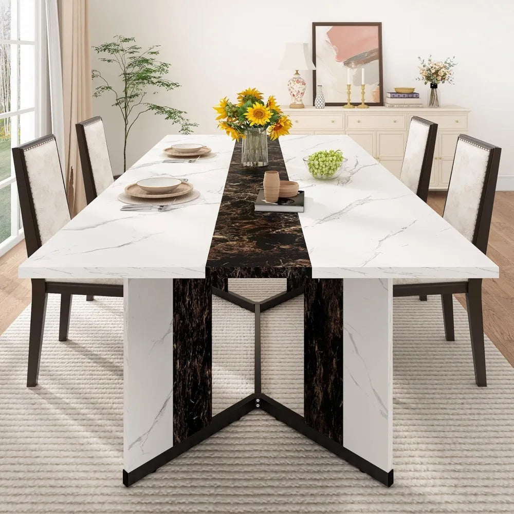 71" Dining Modern Rectangular Kitchen Table W/Waterproof Wood