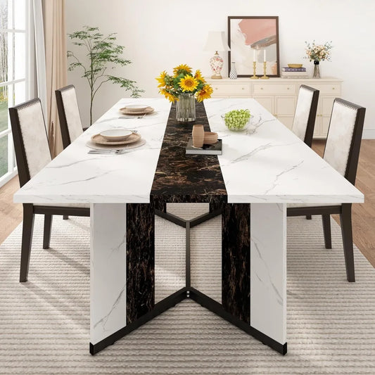 71" Dining Modern Rectangular Kitchen Table W/Waterproof Wood
