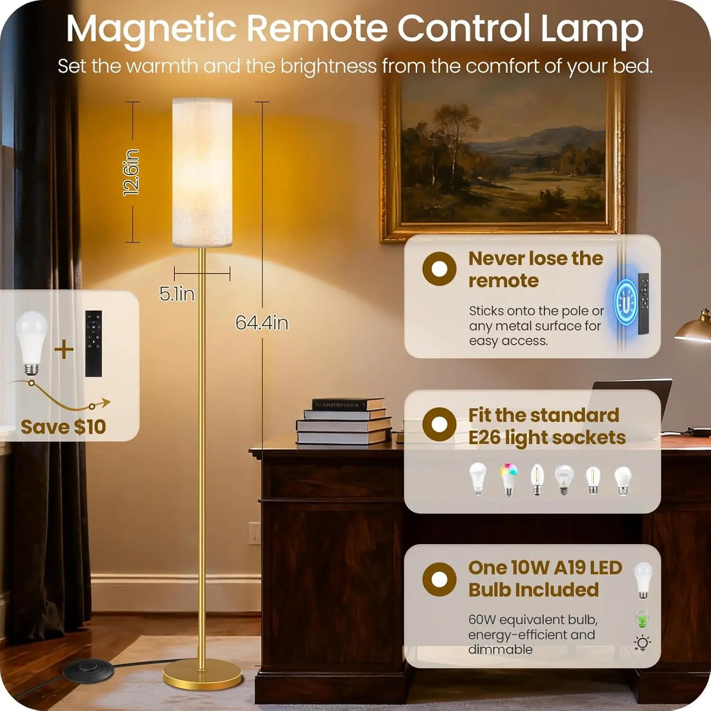 Set of 2 Dimmable Floor Lamps with Remotes
