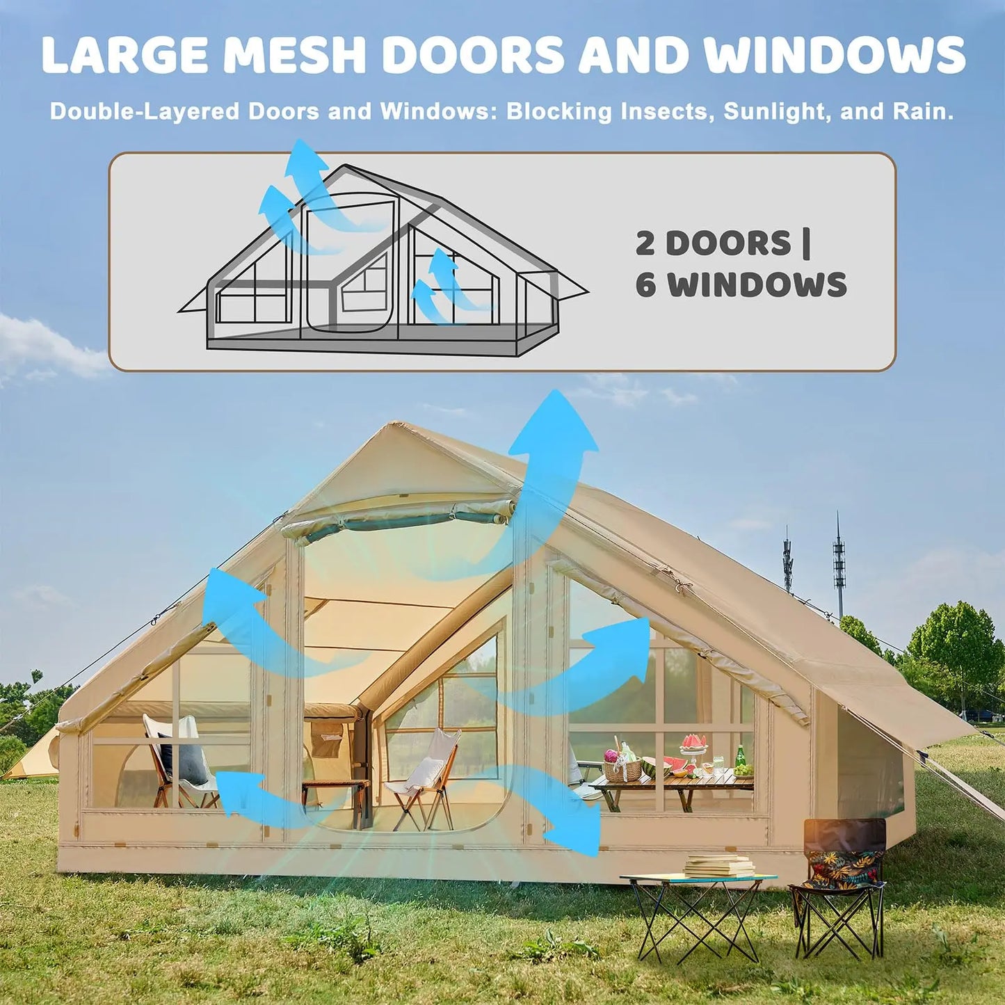 4-6 people Inflatable Camping Tent, Easy Setup