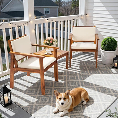 3-Piece Acacia Wood Patio Furniture Set with Coffee Table & Cushions