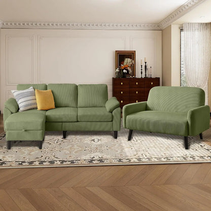 Corduroy Sectional Sofa Set with Storage Ottoman
