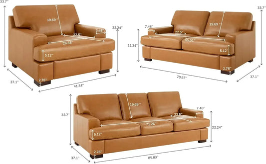 Siggy Genuine Leather Sofa Set of 3