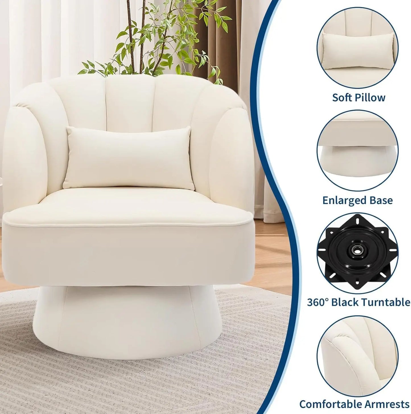 360° Swivel Barrel  Round Armchair with  Backrest