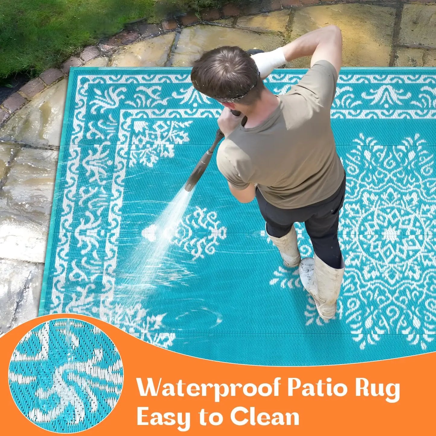 8x10 Waterproof Reversible UV Resistant Outdoor Rug