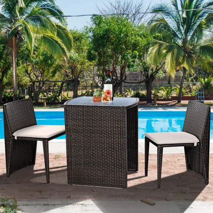 3 PCS Cushioned Outdoor Wicker Patio Bistro Set