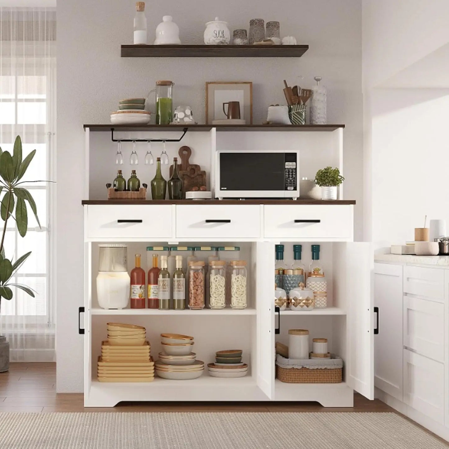 Buffet Cabinet with Storage, Coffee Bar, with 3 Doors, 3 Drawers