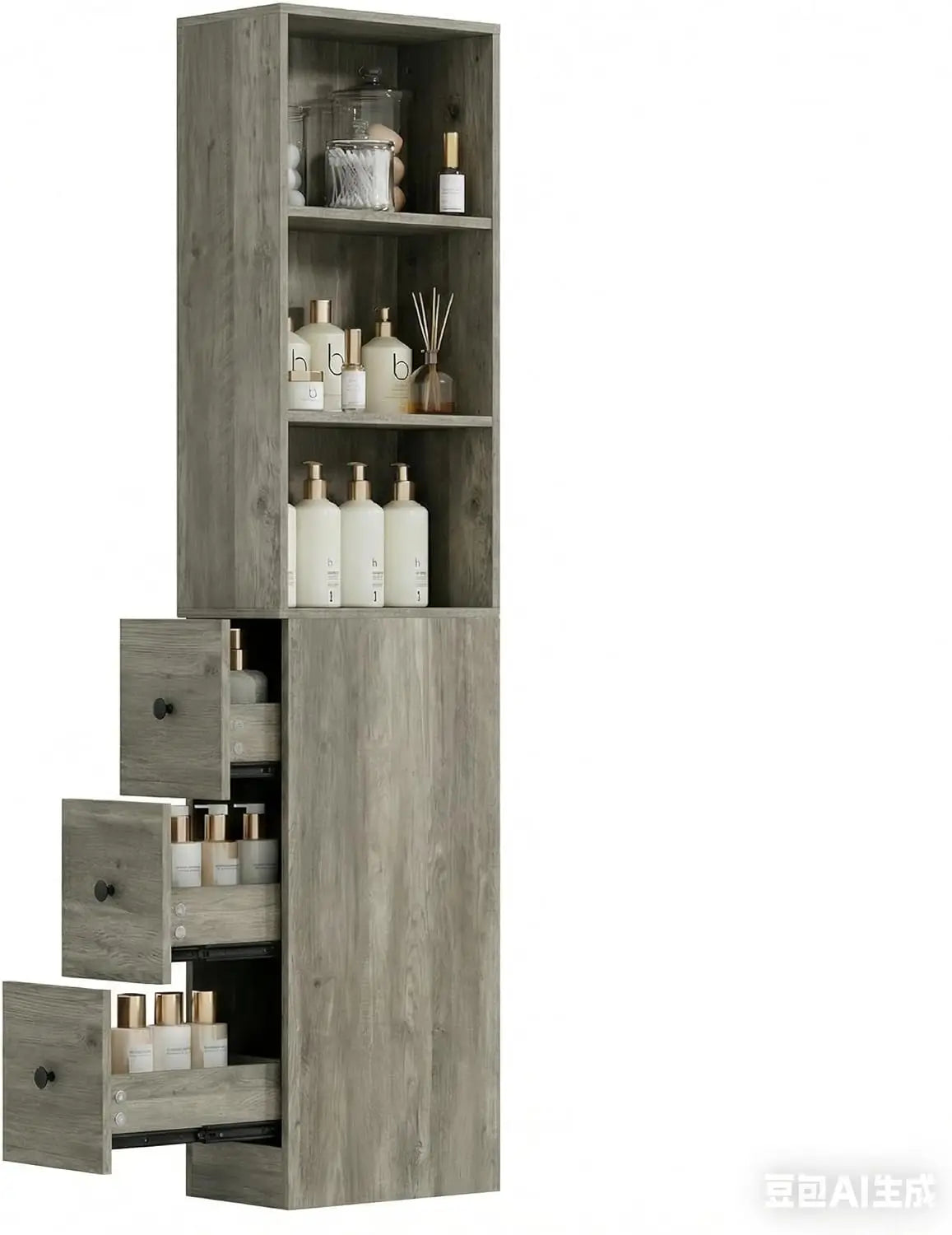 Tall Narrow Bathroom Organizer with 3-Level Adjustable Shelves