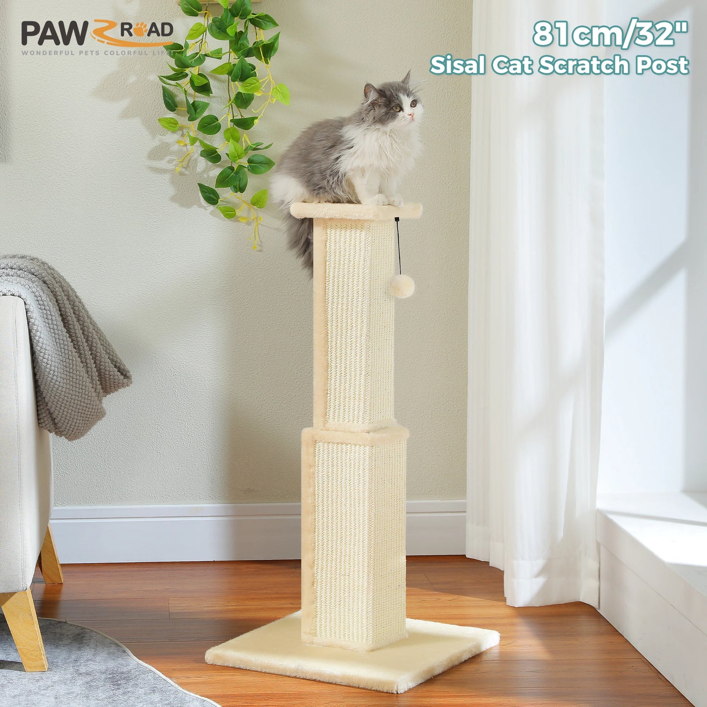 Large Cat Scratching Post With Dangling Ball