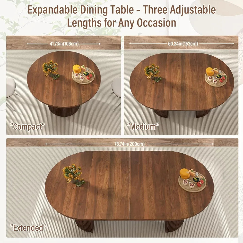 Expandable Oval Dining Table with Fluted Base
