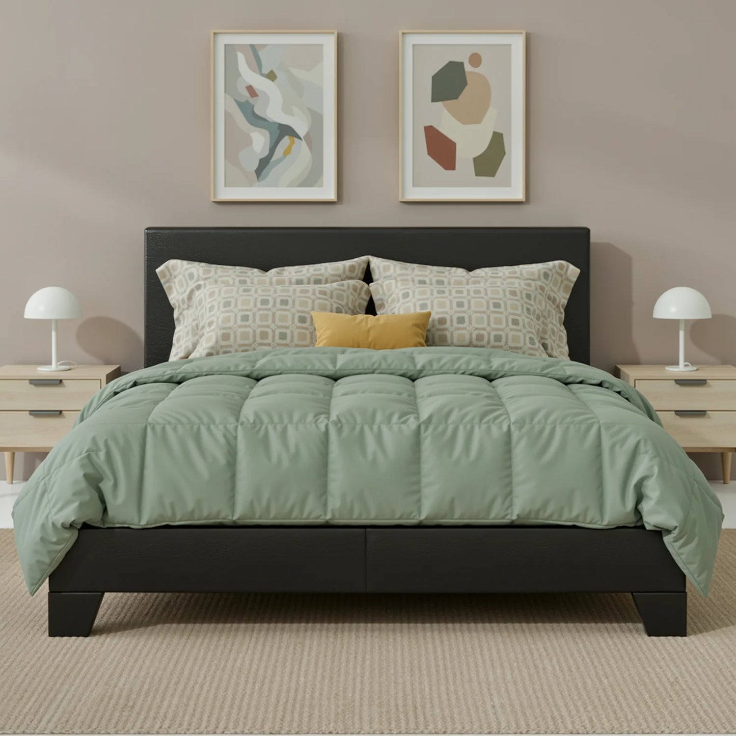 Upholstered Bed Frame with Adjustable Linen Headboard