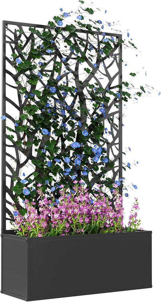 Metal Raised Garden Bed with Trellis and Privacy Panel