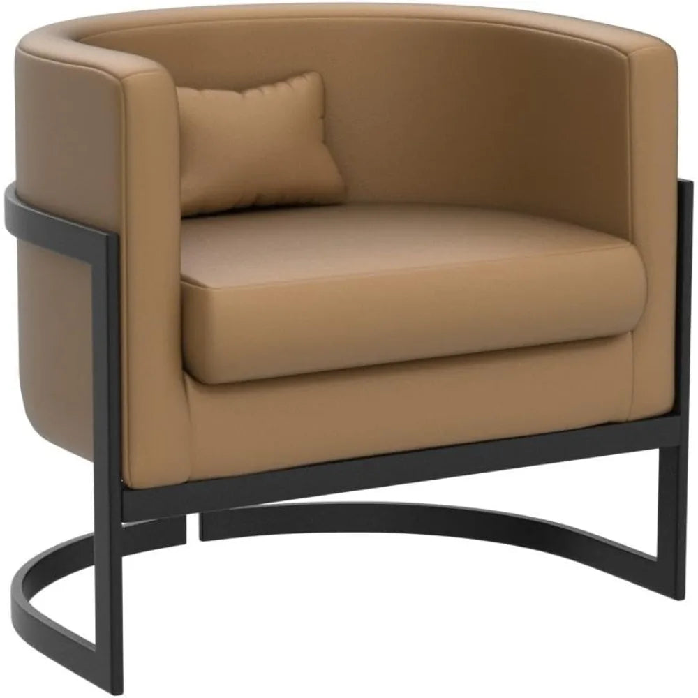 Modern Living Room Faux Leather Barrel Accent Chair
