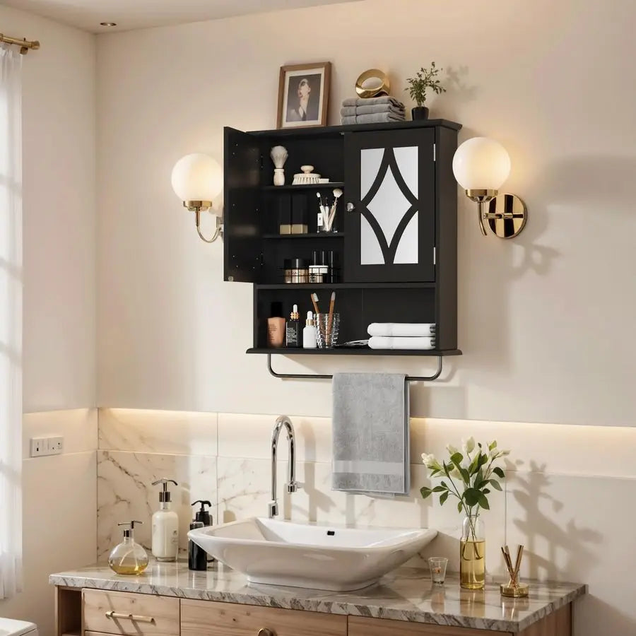 Bathroom Medicine Cabinet with Mirror and Towel Bar