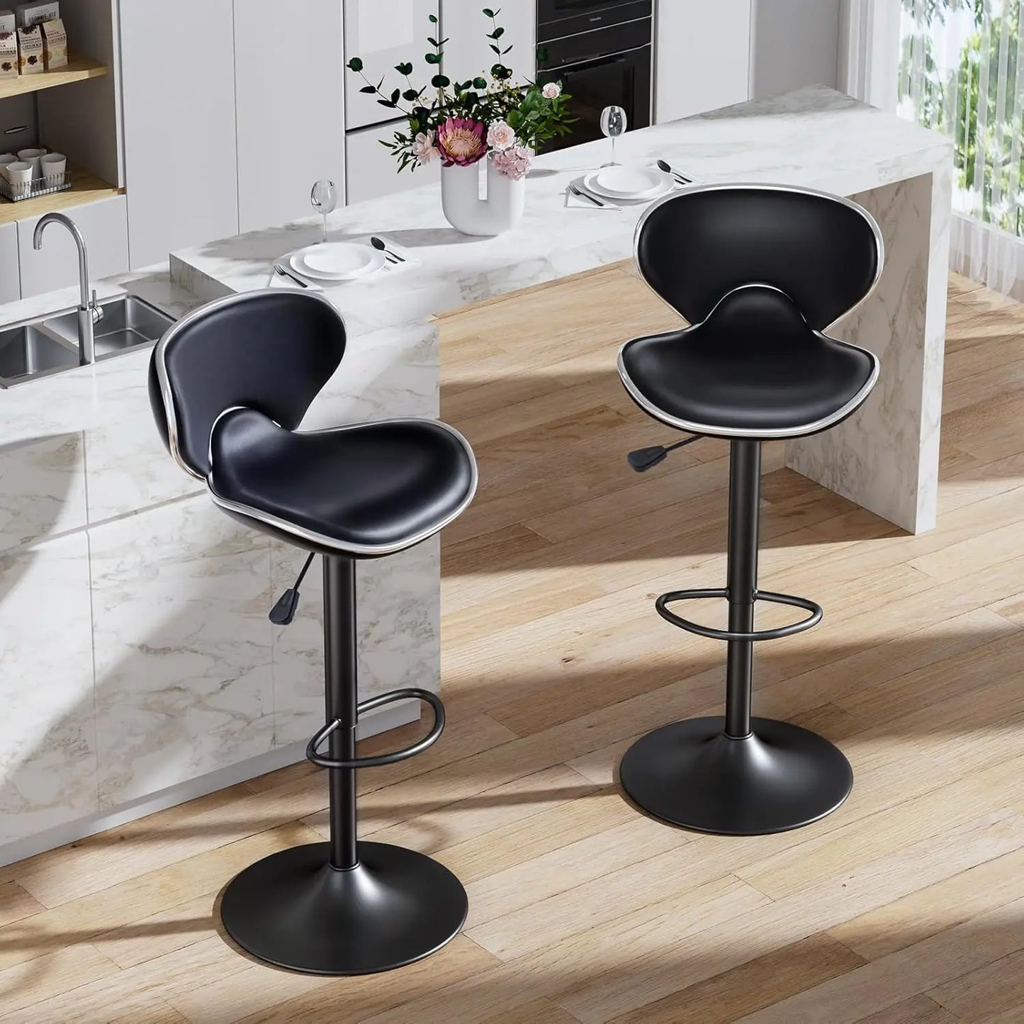 Set of 2 Adjustable Swivel Barstools for Kitchen Counter