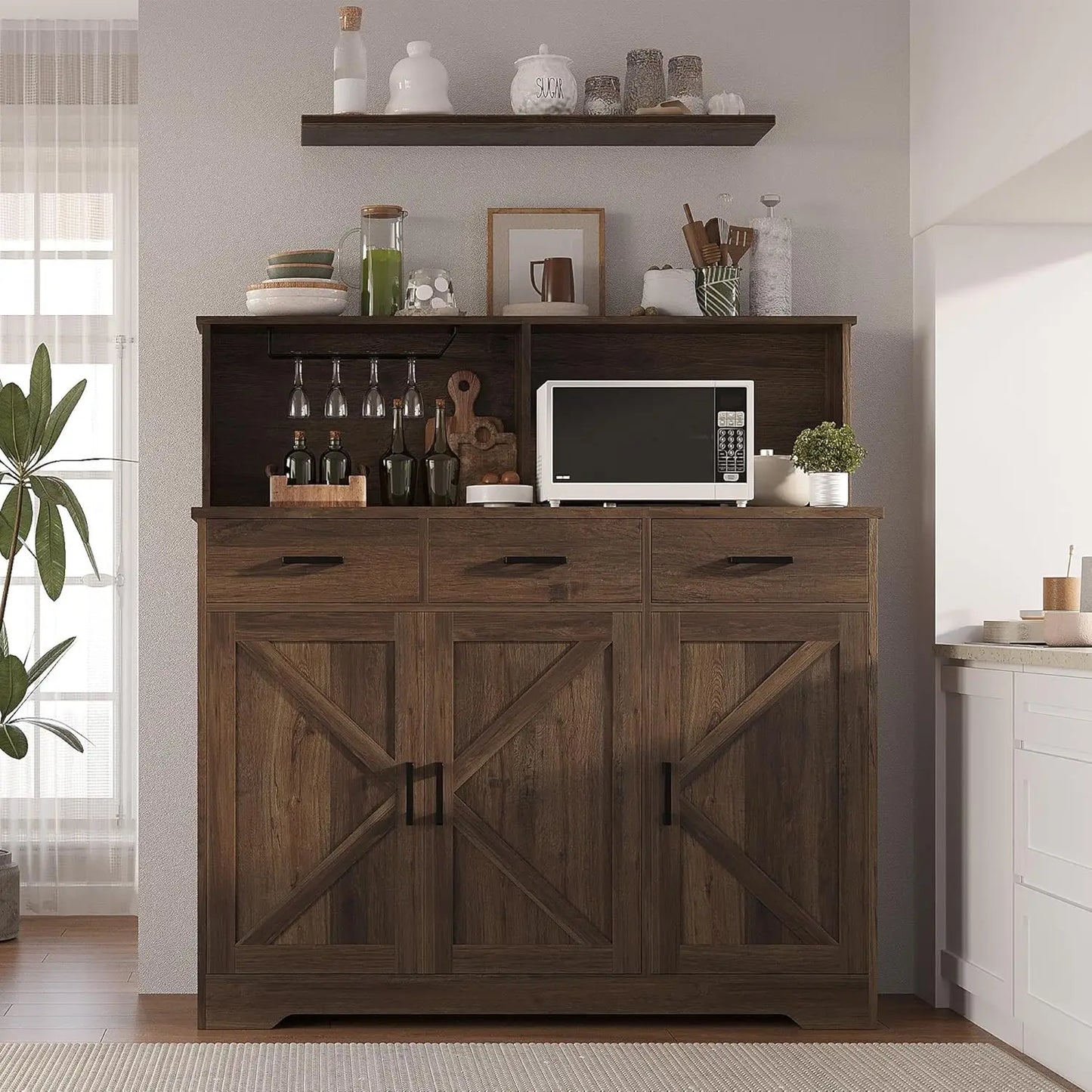 Buffet Cabinet with Storage, Coffee Bar, with 3 Doors, 3 Drawers