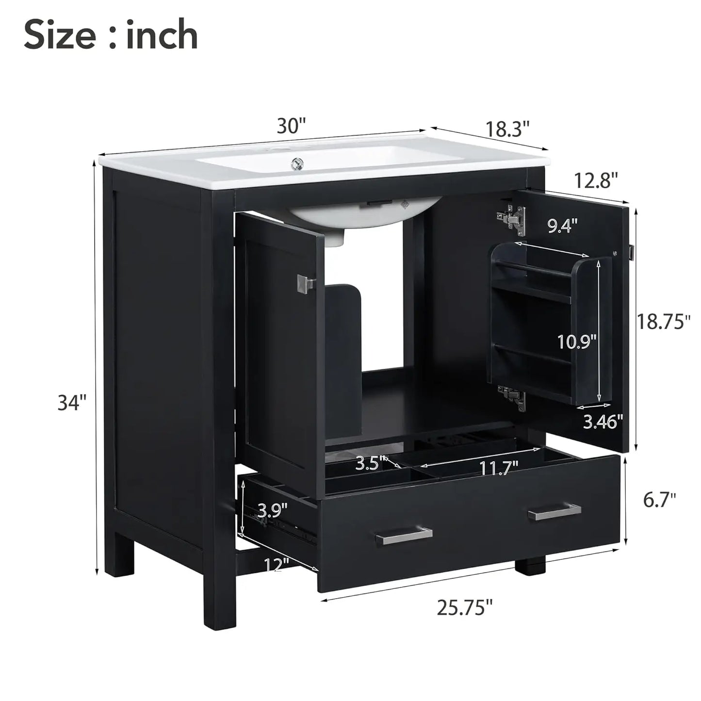 60" Double Sink Bathroom Vanity, Solid Wood Cabinet Storage Drawers