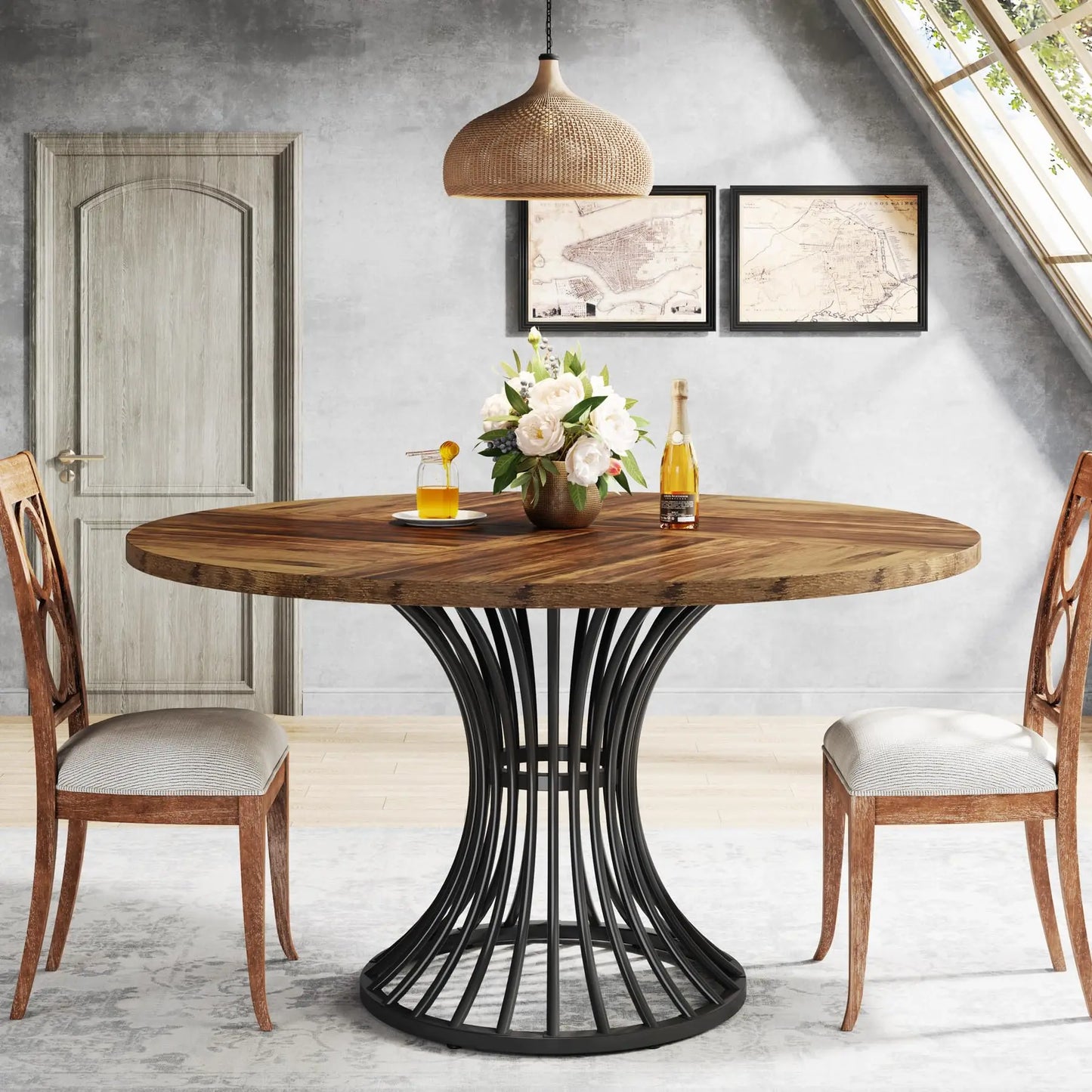 Round Farmhouse  Dining Table for 4-6 People