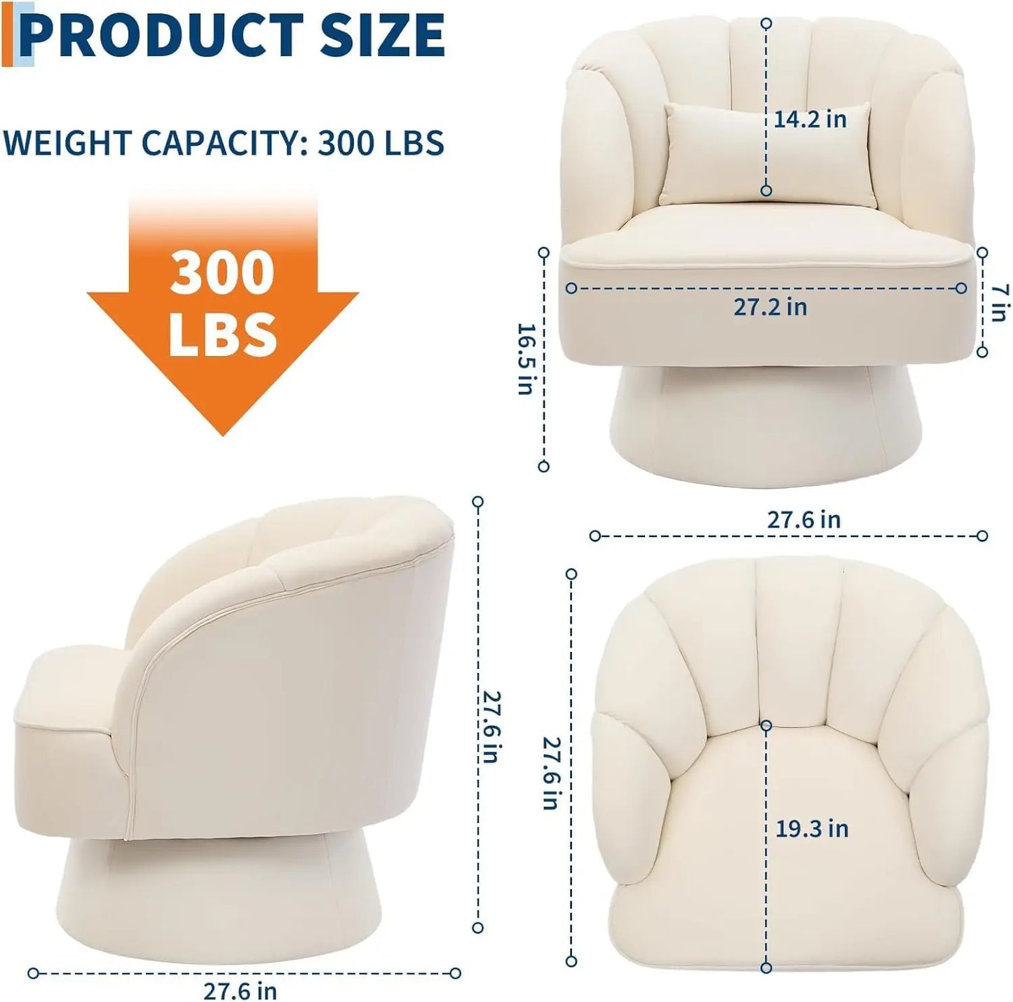 360° Swivel Barrel  Round Armchair with  Backrest