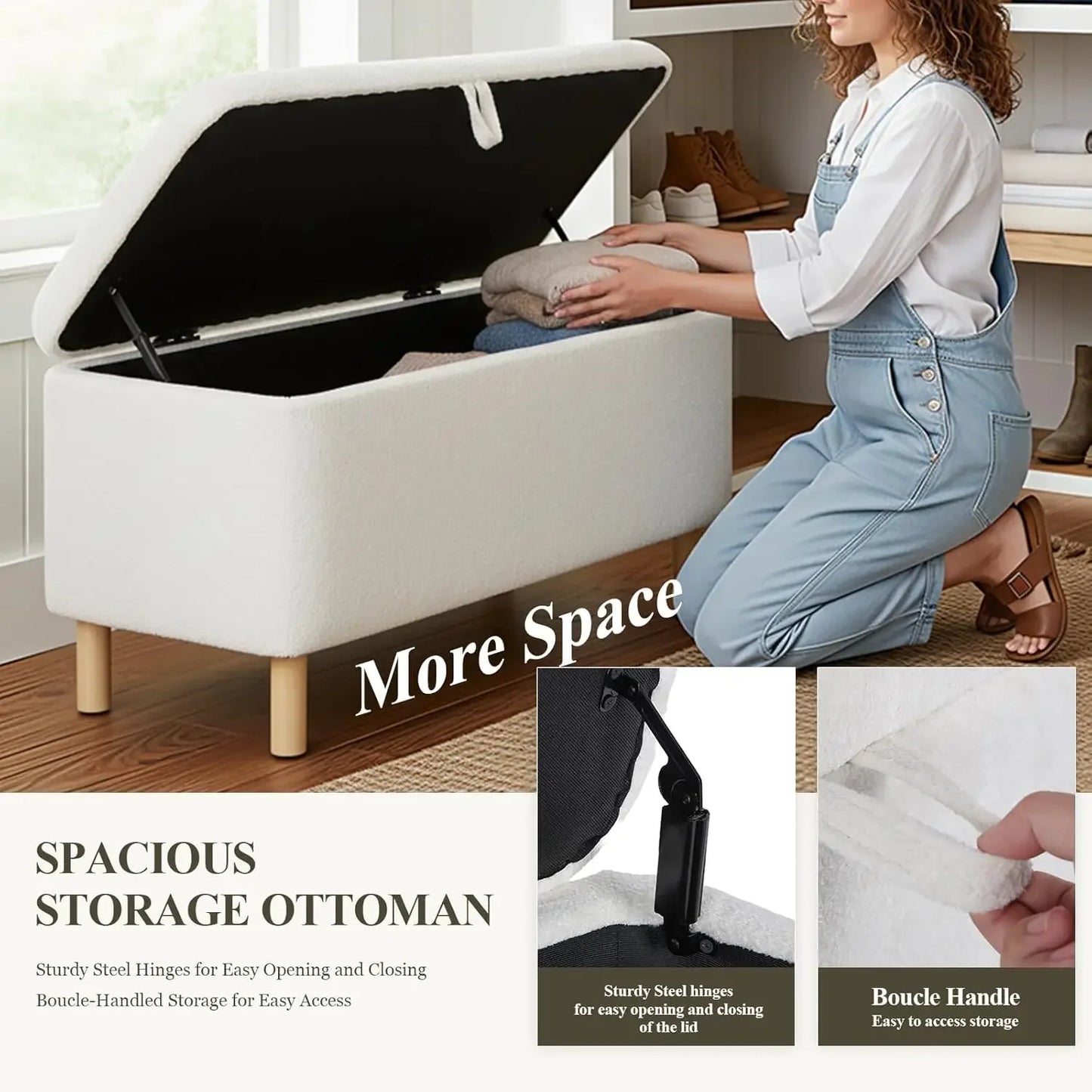 Storage Ottoman Bench with Wood Legs