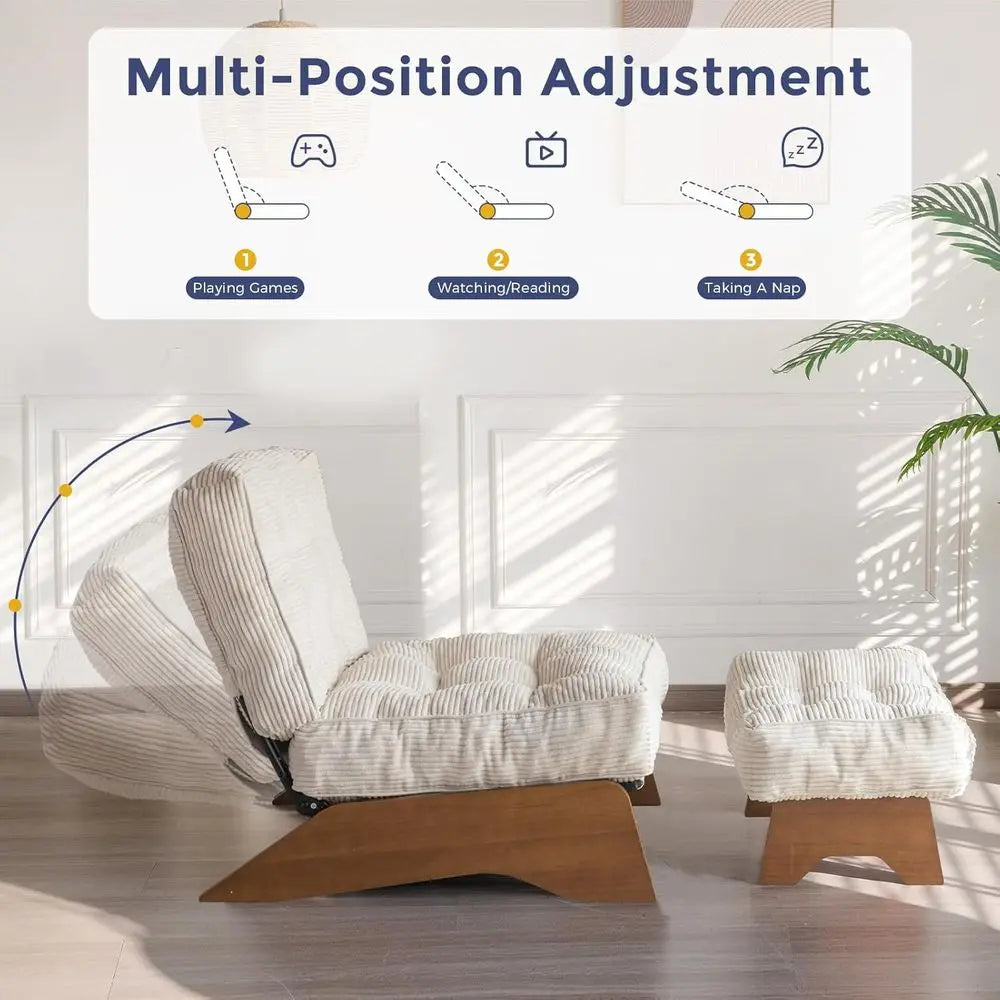 Upholstered Accent Chair with Ottoman and Adjustable Backrest