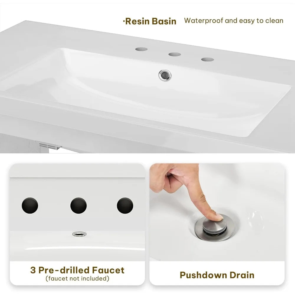 Contemporary 42" vanity with sink, 2 doors & 3 drawers storage cabinet