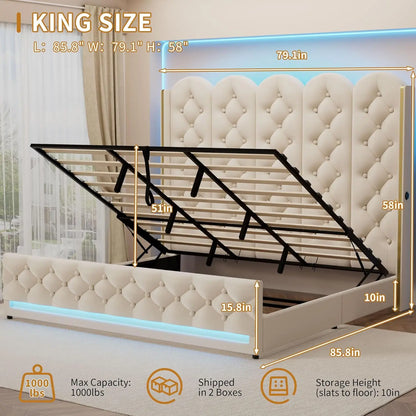 King Upholstered Platform Storage Bed With Lift Frame