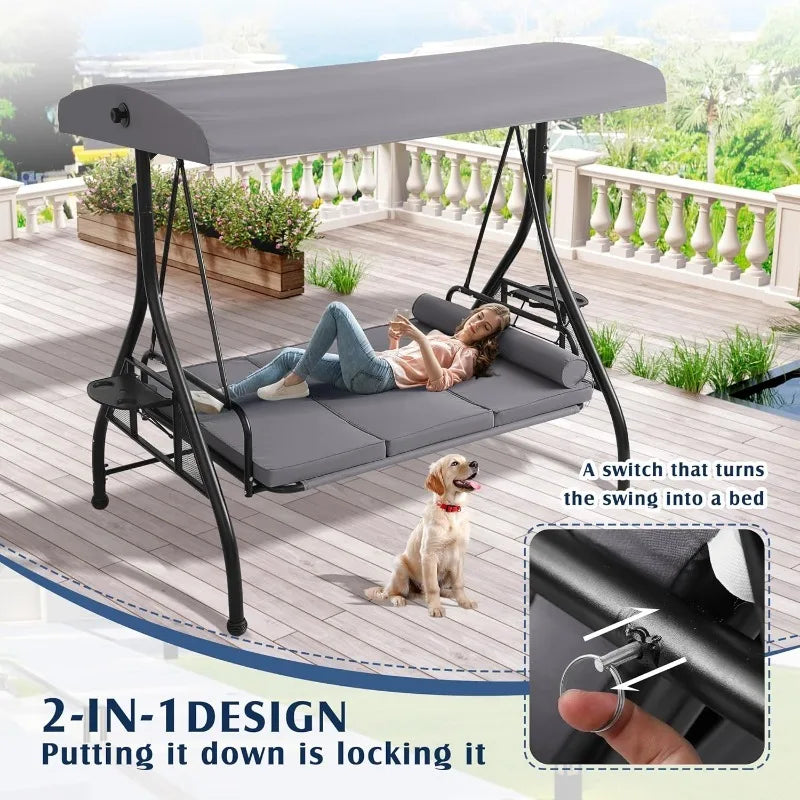 Convertible 2 in 1 Porch Bed Swing with Canopy