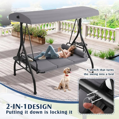 Convertible 2 in 1 Porch Bed Swing with Canopy