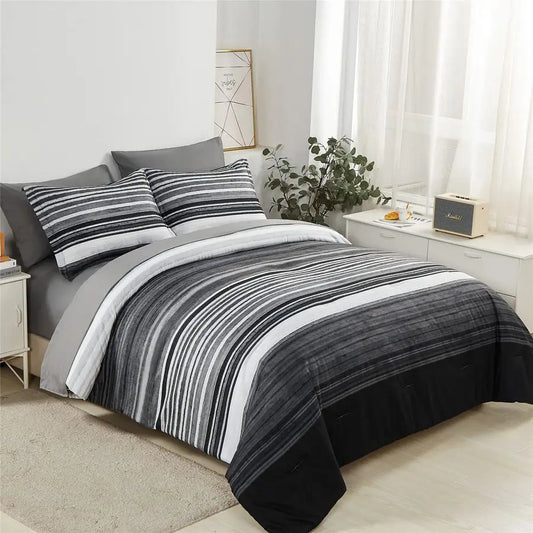 Queen Size 7 Piece Bed in a Bag Stripe Comforter Set