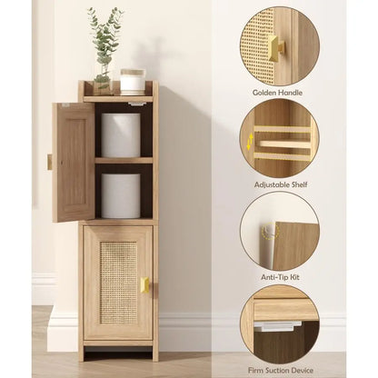 Small Rattan Bathroom Cabinet with 2 Doors