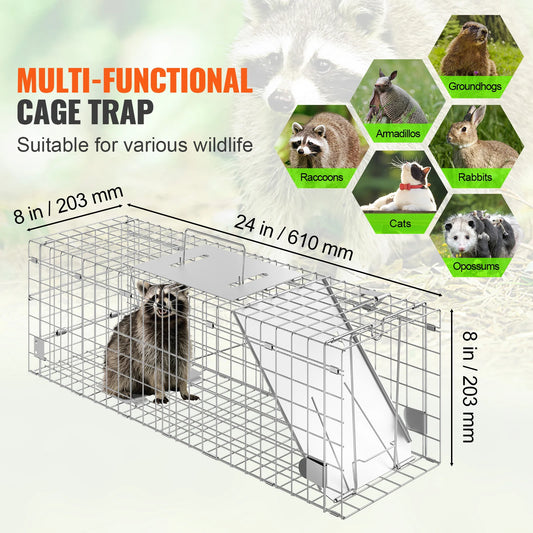 Live Animal Cage Trap - Humane Cat, Rodent Control
