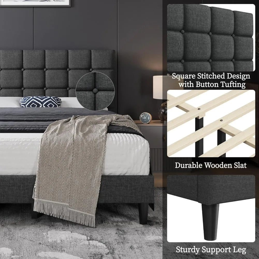 Modern Upholstered Queen Platform Bed FrameAdjustable,