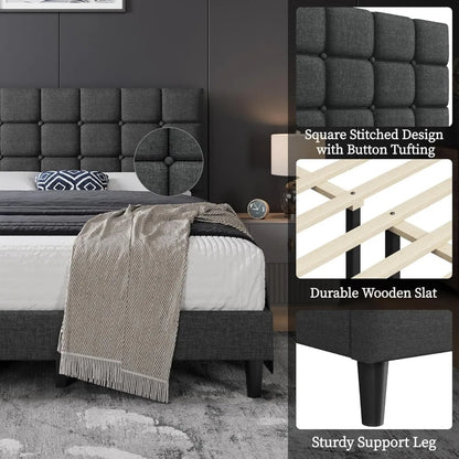 Modern Upholstered Queen Platform Bed FrameAdjustable,
