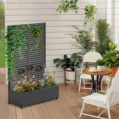 Privacy Screen Planter Box with Trellis & Wheels