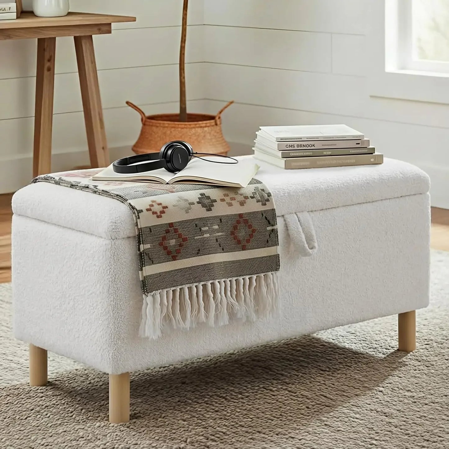 Storage Ottoman Bench with Wood Legs