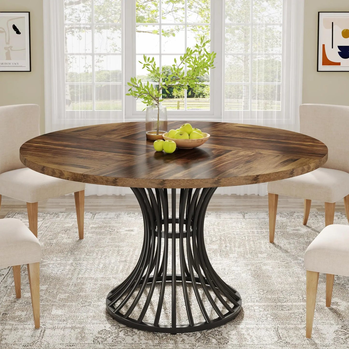 Round Farmhouse  Dining Table for 4-6 People